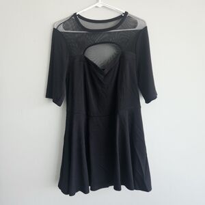 NWT Grunge 90s Goth Black Mesh Peplum Cutout Dress 00 Medium Large Short Sleeve